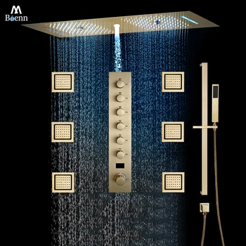 ชุดฝักบัวอาบน้ำแบบติดเพดานสีดำ M Boenn 6 ฟังก์ชั่น สำหรับคู่รัก พร้อมลำโพงเพลงในตัว ก๊อกน้ำร้อนน้ำเย็นสำหรับห้องน้ำ 1