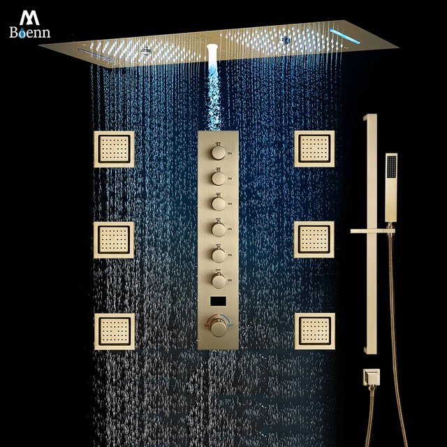ชุดฝักบัวอาบน้ำแบบติดเพดานสีดำ M Boenn 6 ฟังก์ชั่น สำหรับคู่รัก พร้อมลำโพงเพลงในตัว ก๊อกน้ำร้อนน้ำเย็นสำหรับห้องน้ำ 1