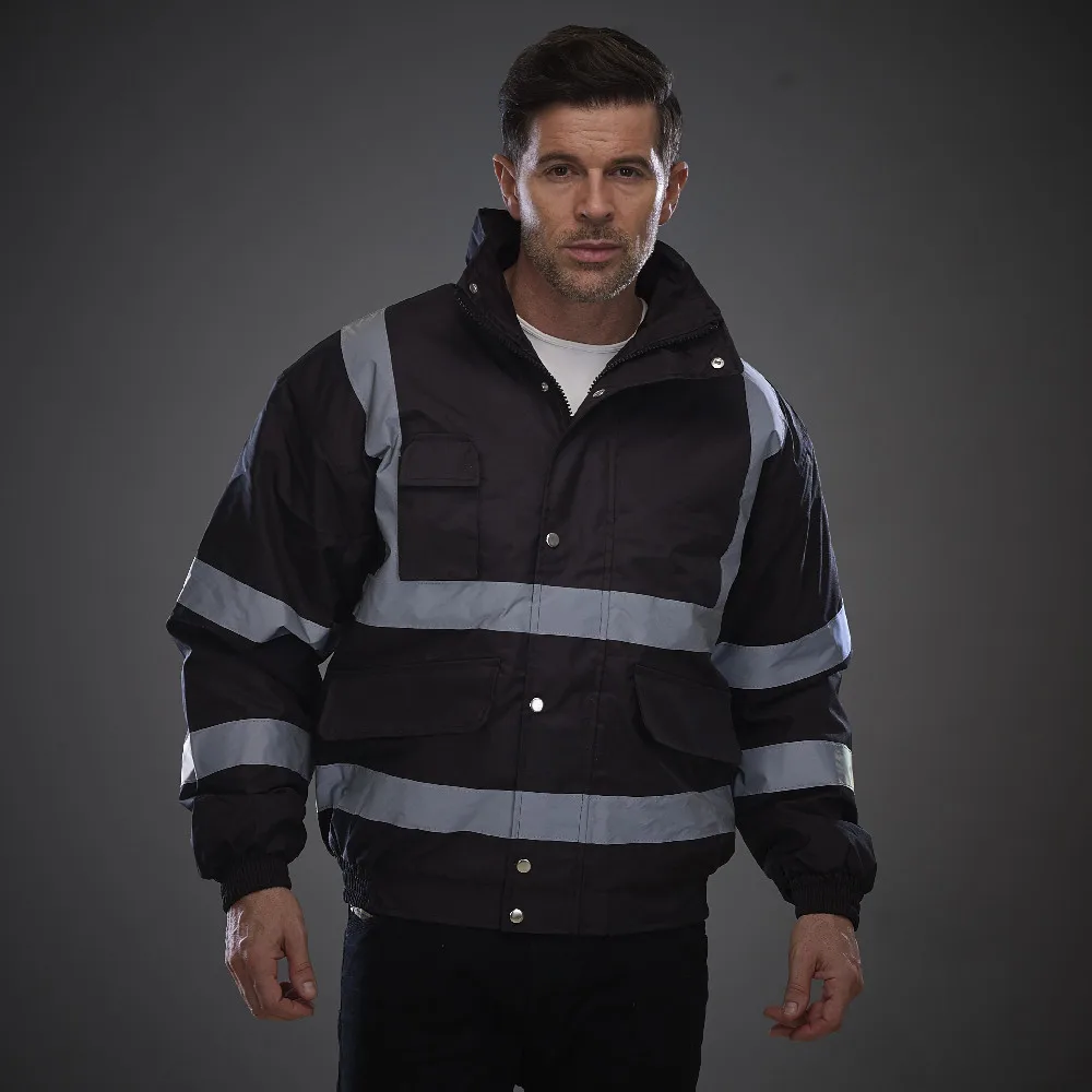 Chaqueta reflectante de seguridad para hombre, chaqueta de trabajo con  cremallera frontal, ropa de trabajo reflectante - AliExpress