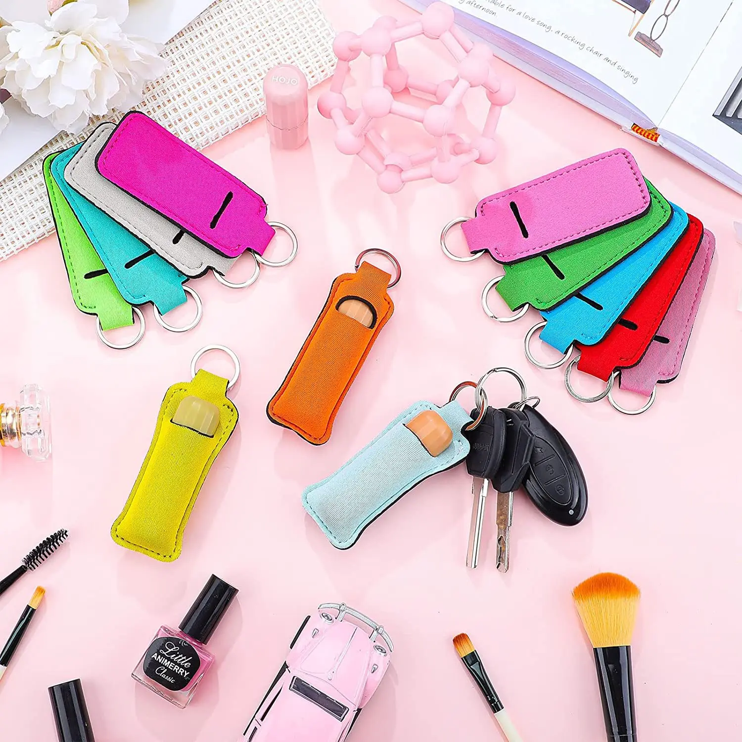 1pc Lipstick Holder Keychain Candy Color Alloy Keyring Bag Backpack