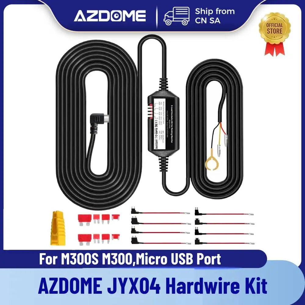 AZDOME JYX04 auto DVR hardwire souprava pro M300S M300 nízko vol ochrana mikro USB levý bok lodi  ACC energie kabel 12V-24V v 5V3A vyndat