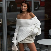 Trendix Long Sleeve Knit Sweater Women Autumn Winter Oversized Off Shoulder Pullover Street Fashion Vintage Loose Knitted Tops 1