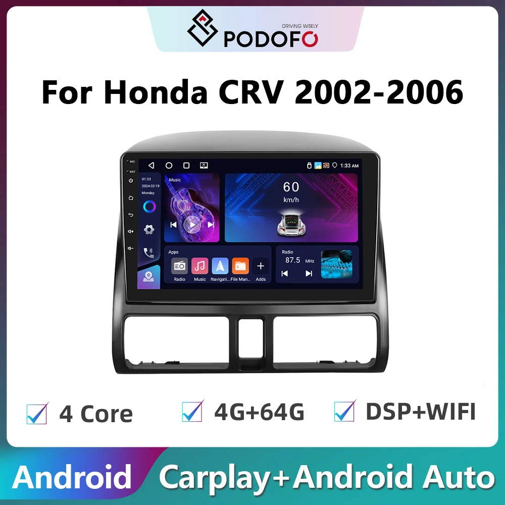 

Podofo 2Din Android Car Radio Multimidia Video Player For Honda CRV CR-V 2002-2006 GPS Navigation Carplay Auto Stereo Head Unit