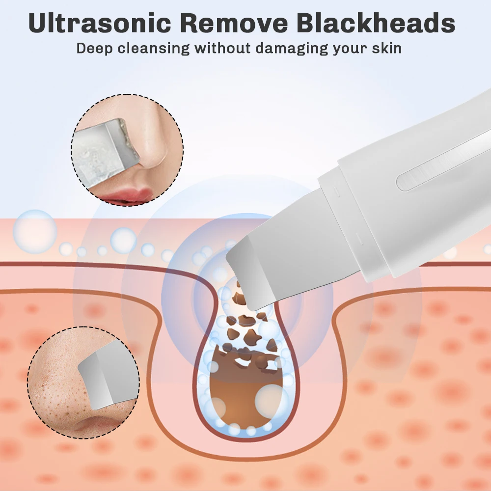 White ABS Stainless Steel Ultrasonic Face Scrubber Spatula