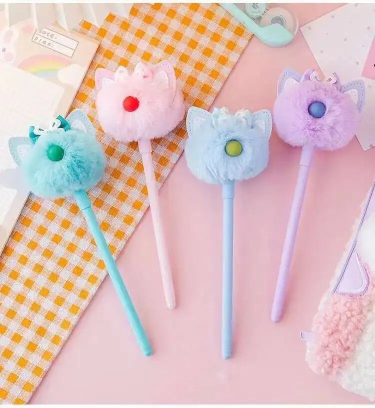 1-teiliges Lytwtw's Stationery Officel Schulmaterial, Schleife, Plüschball, Katze, Gelstift, niedlich, Kawaii, kreativ, schöne süße Stifte – Detail 16