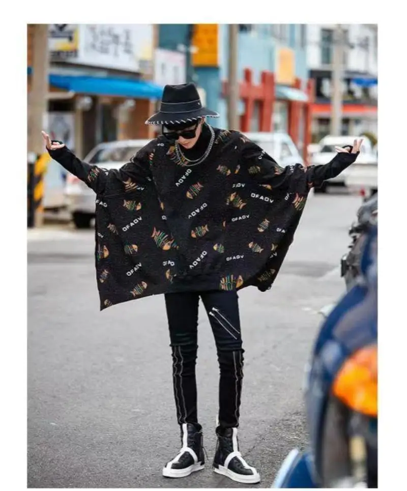 2023 New Youth Personality Trend Lazy Style Sweater Men's High Collar Korean Version Loose Breathable Bat Sleeve Coat Bat Shirt