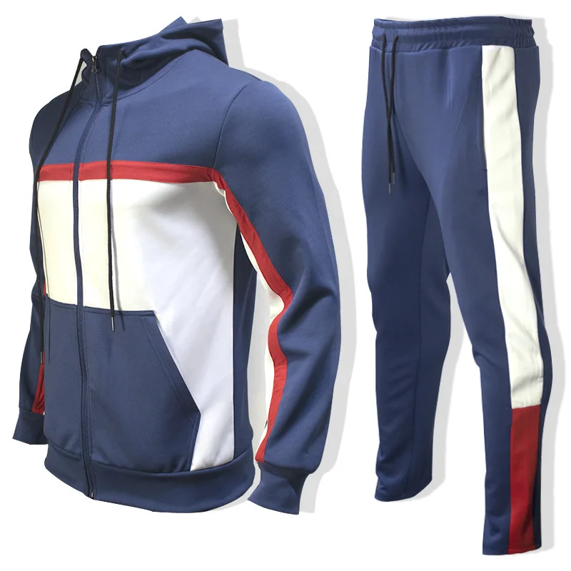 

Men's Sets Tracksuit Autumn Long-Sleeved Sweater + Sports Pants Patchwork Sportswear Male Two-Piece Running Fitness Sports Suit