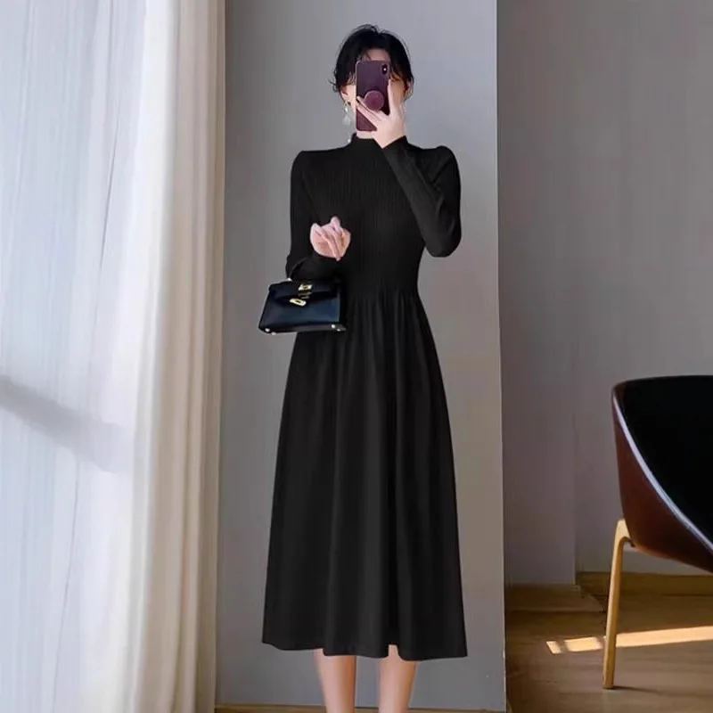 Women Summer Party Dress Long Sleeve Pleated Knee Length