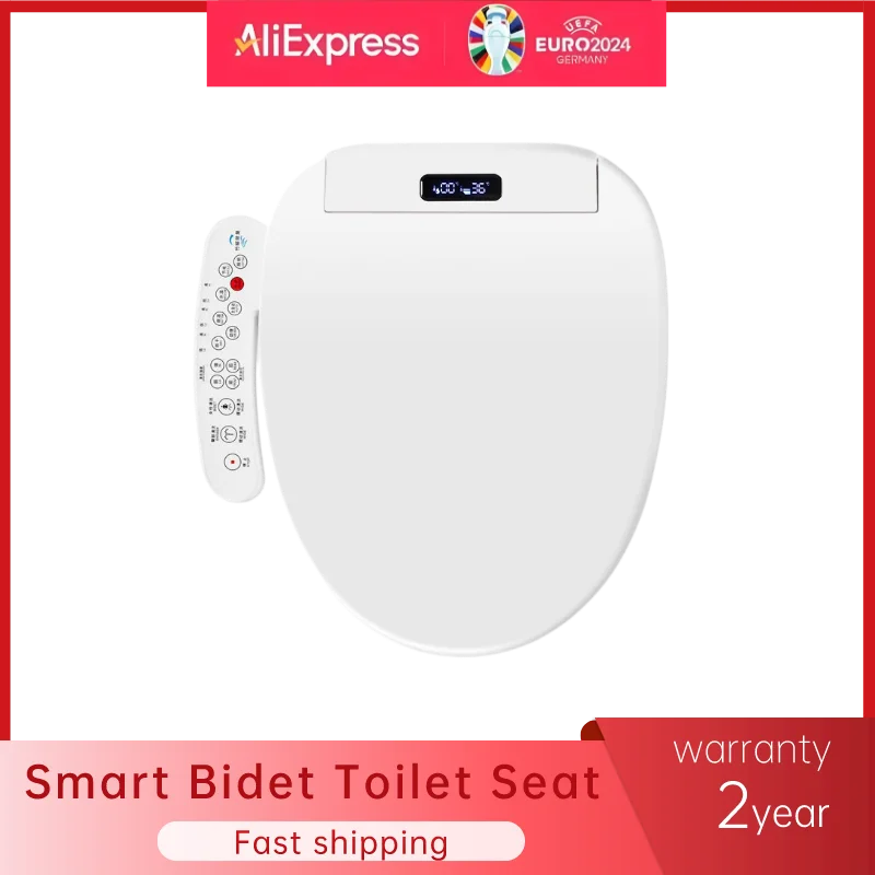Smart Elongated Toilet Seat Cover - Heated, Water-Saving Wash, Auto Clean Nozzle，Slow Close, Dry, LED Light for Modern Bathroom 1