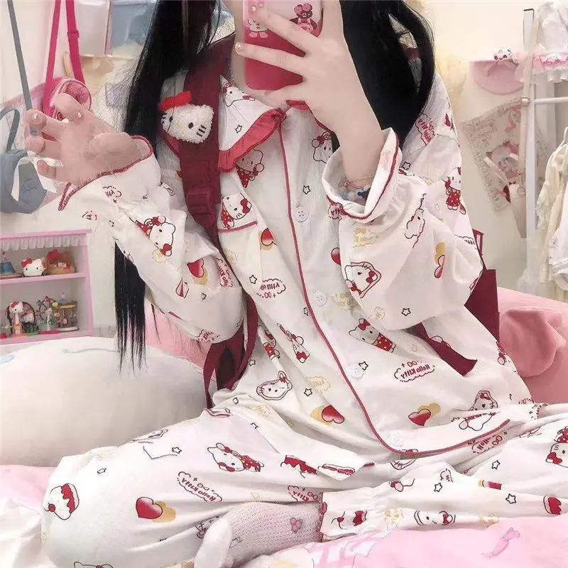 

Аниме мультфильм Hellokitty девочка с длинным рукавом Домашняя одежда пижамы Весенняя Милая уличная Студенческая Домашняя одежда костюм подарок игрушка