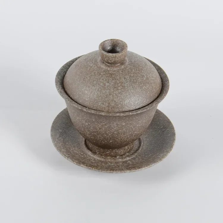 Stoneware Gaiwan Handmade Japanese Style Pu-Erh Black Tea Tea Bowl Chinese Retro Black Porcelain Ceramic Maker