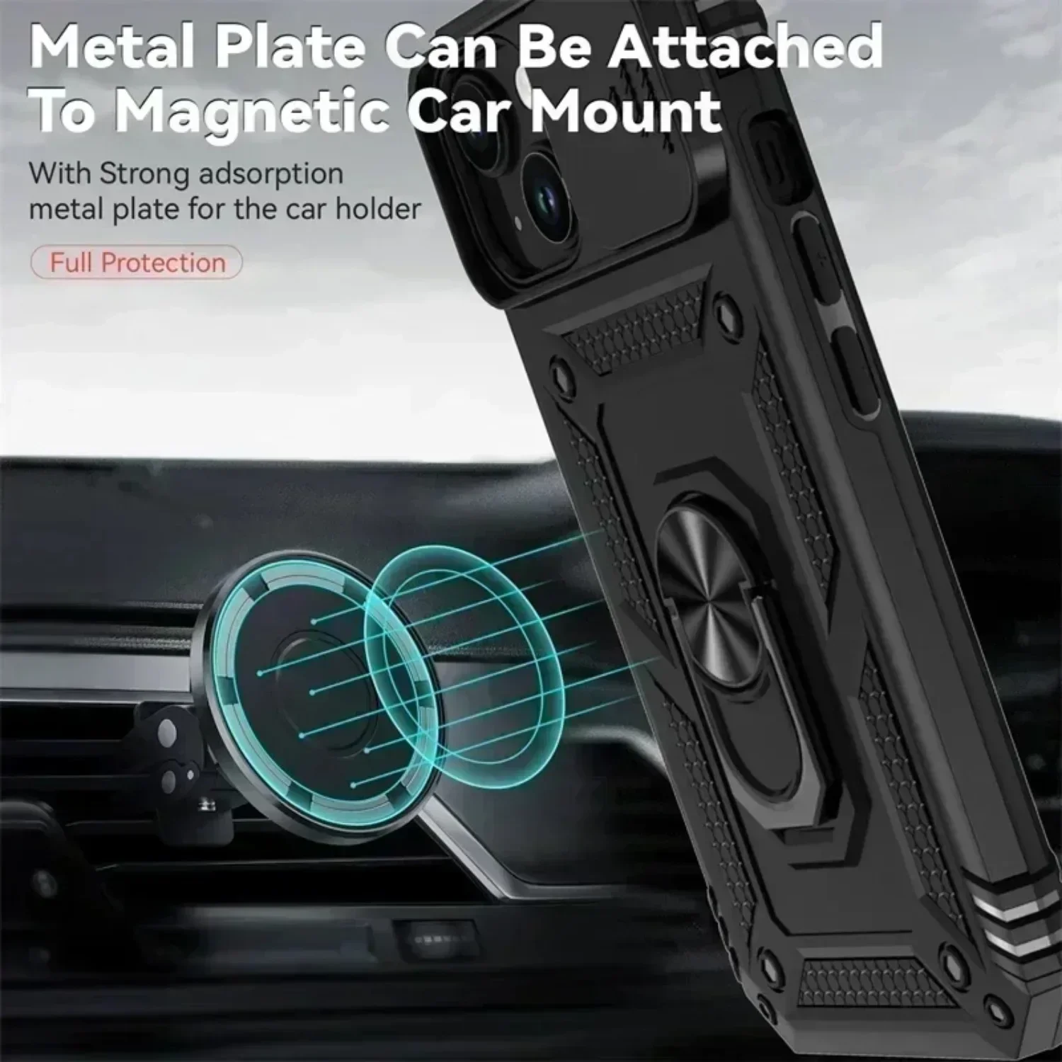 Armor Case with Rotating Ring Stand and Slide Camera Lens Cover - Military Grade Protection