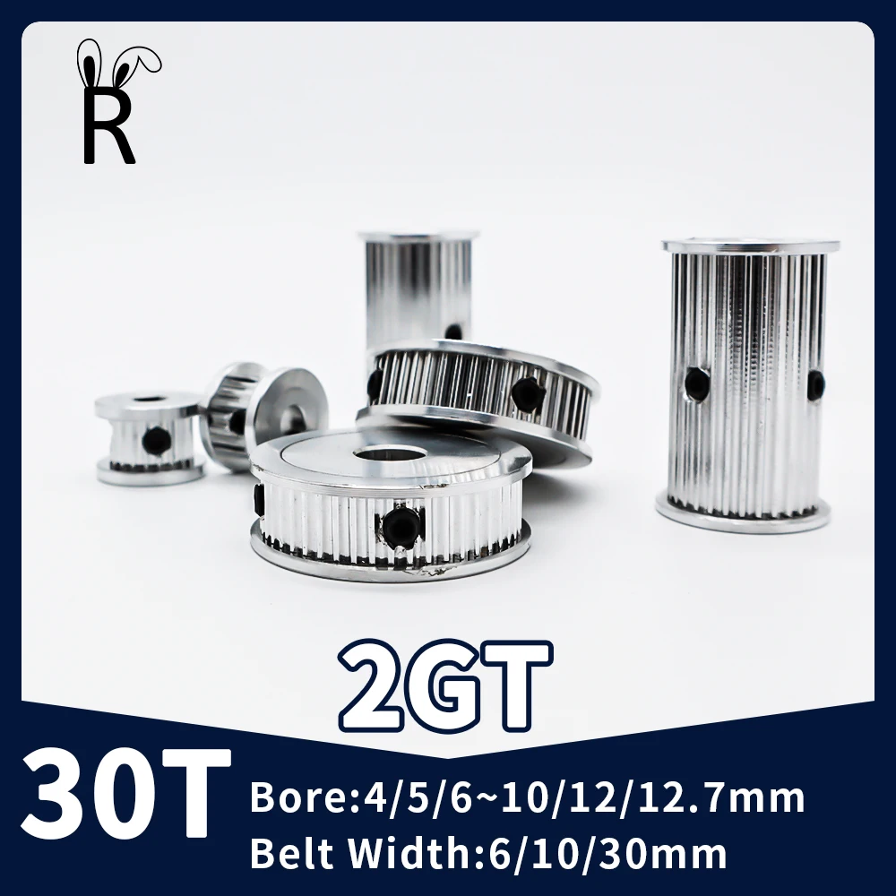 Timing Belt Pulley Timing Pulley 30Teeth 2GT Idler Tensioning Wheel Bore 4/5~12/12.7mm Synchronous Pulley Belt Width 6/10/30mm GT2 Timing Pulley 3D Printer Parts