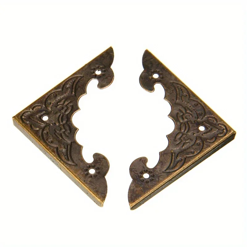 Furniture Corner Protector Antique Jewelry Box Corner Foot Wooden Case Corner Protector Bronze Tone Flower Pattern Carved Metal Crafts 20PCS