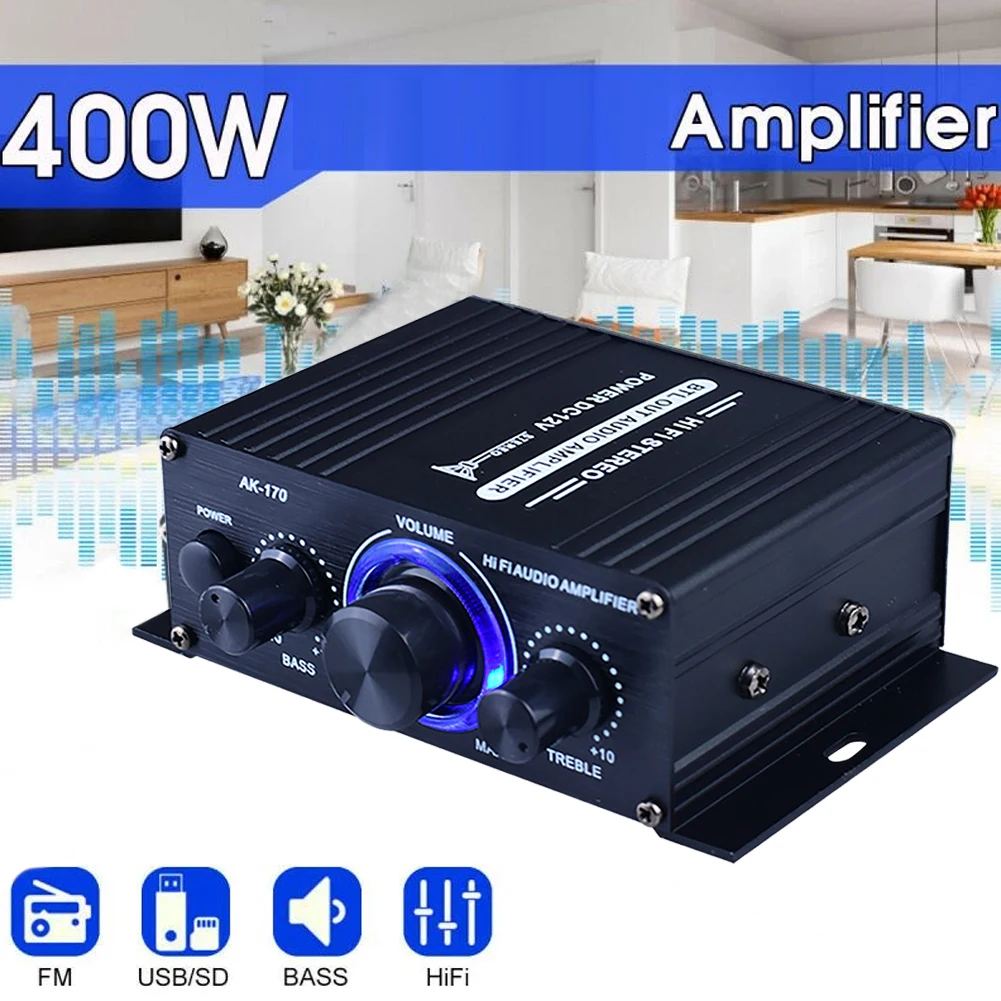 AK-170 HiFi Stereo Audio Power Amplifier 200W+200W Dual Channel Power Amp with RCA Input