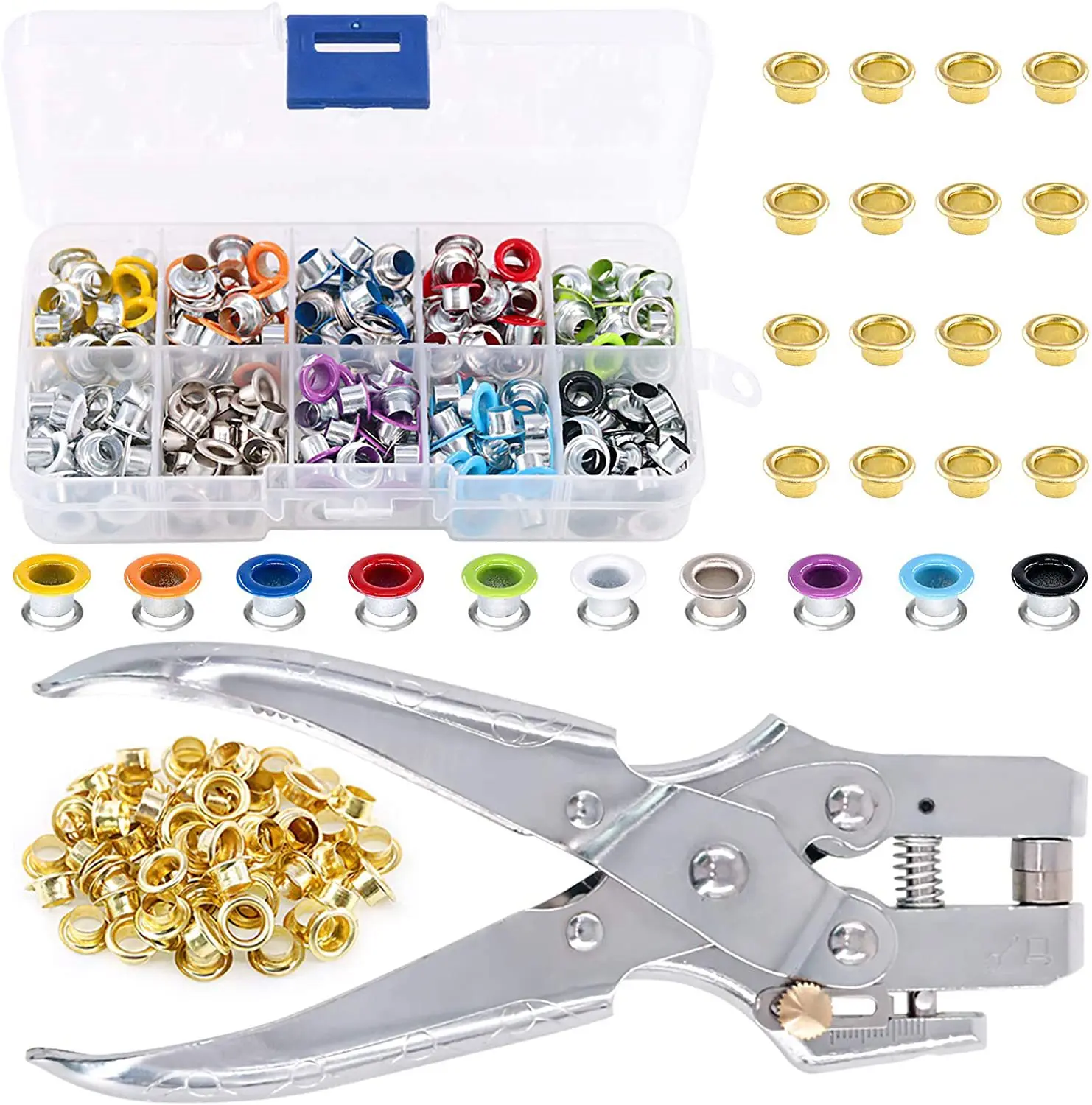 

300 Sets 5mm Multi-Color Metal Eyelets Grommets Kit with Installation tools, for Leather, Canvas, Shoes, Belts, Bags, Crafts