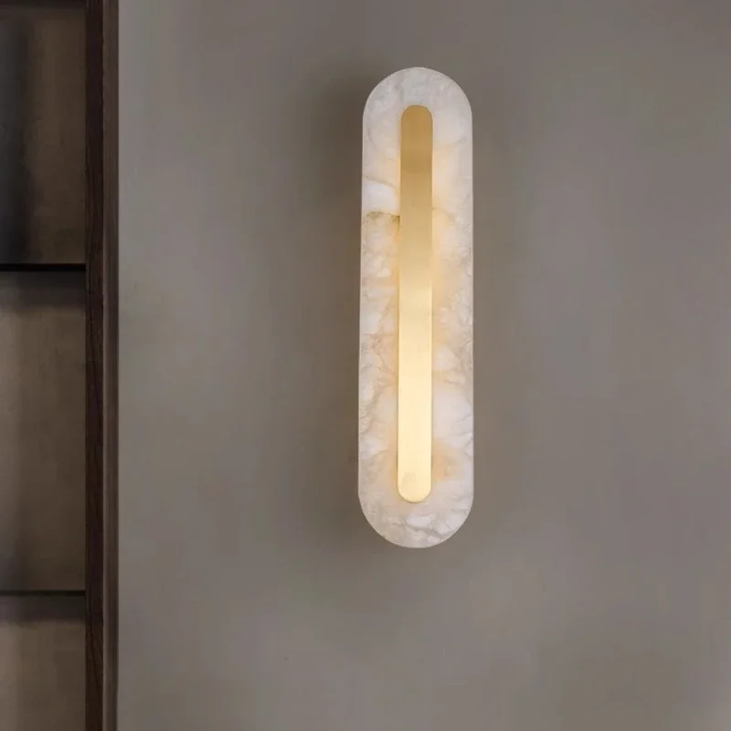 

Marble Copper Wall Lamp Nordic Luxury Simple Natural Home Decor Bedroom Bedside Living Room TV Background LED Brass Lightings