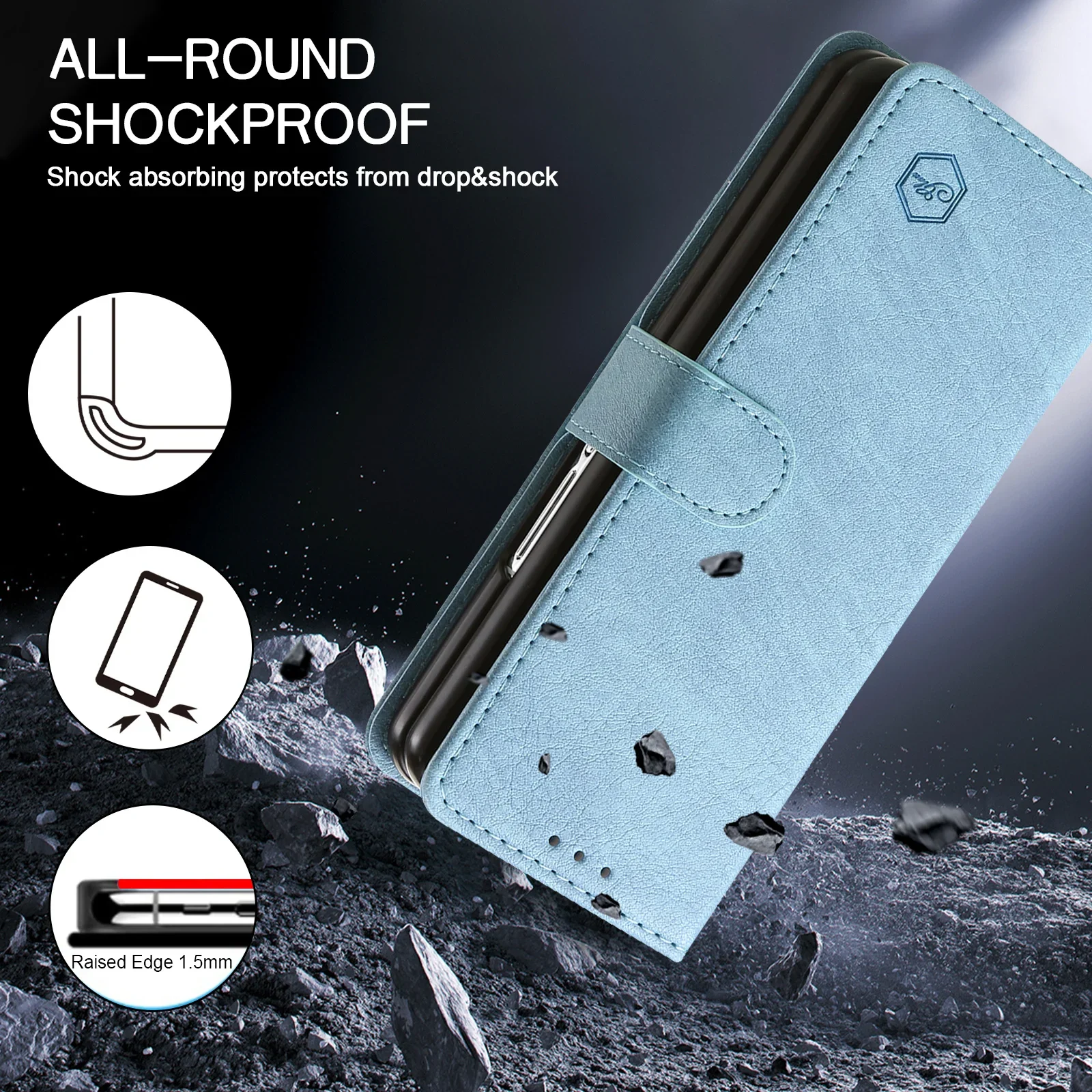 Premium Flip Leather Wallet Phone Case with Kickstand and Card Slots - Business Book Style Cover