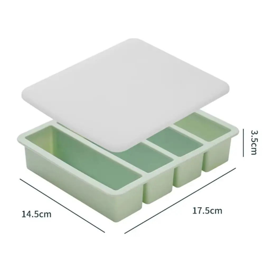 Durable 4 Grids Food Freezing Molds with Lid Extra Large Silicone Ice Mold Reusable Food Sauce Storage Freezer Trays