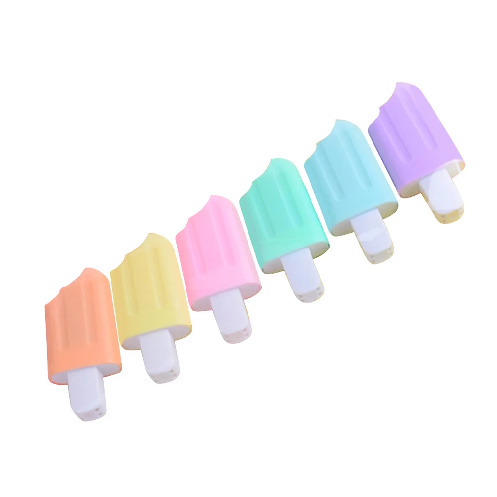 

6Pcs Colorful Mark Pen Highlighter Assort Color Pen Highlight Pen Ice Cream Shape Marker