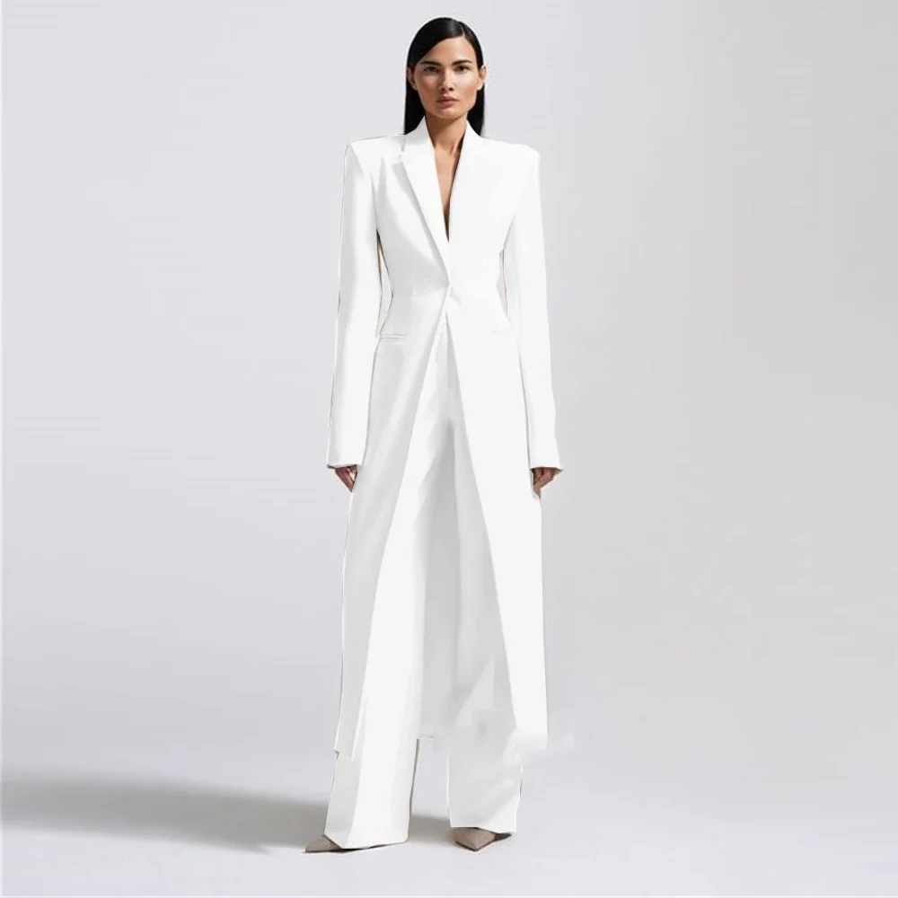 High-end Women Pants Sets Office Lady Formal Slim Fit 2 Piece Fashion Peak Lapel One Button Long Coat Solid Color Custom Suits 2