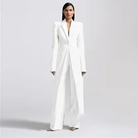 High-end Women Pants Sets Office Lady Formal Slim Fit 2 Piece Fashion Peak Lapel One Button Long Coat Solid Color Custom Suits 2
