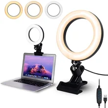 

16cm Selfie Ring Light Clip with Clamp Mount Desk Makeup Video 360 Degrees Rotatable Ring Lamp Dimmable Color Live Steam Webcam