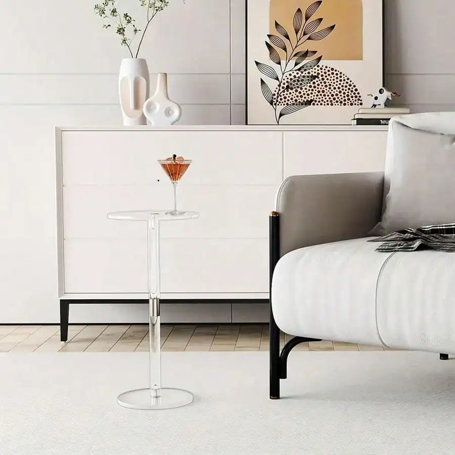Transparent Acrylic Round Tea Table - Modern Space-Saving Corner Table for Living Room