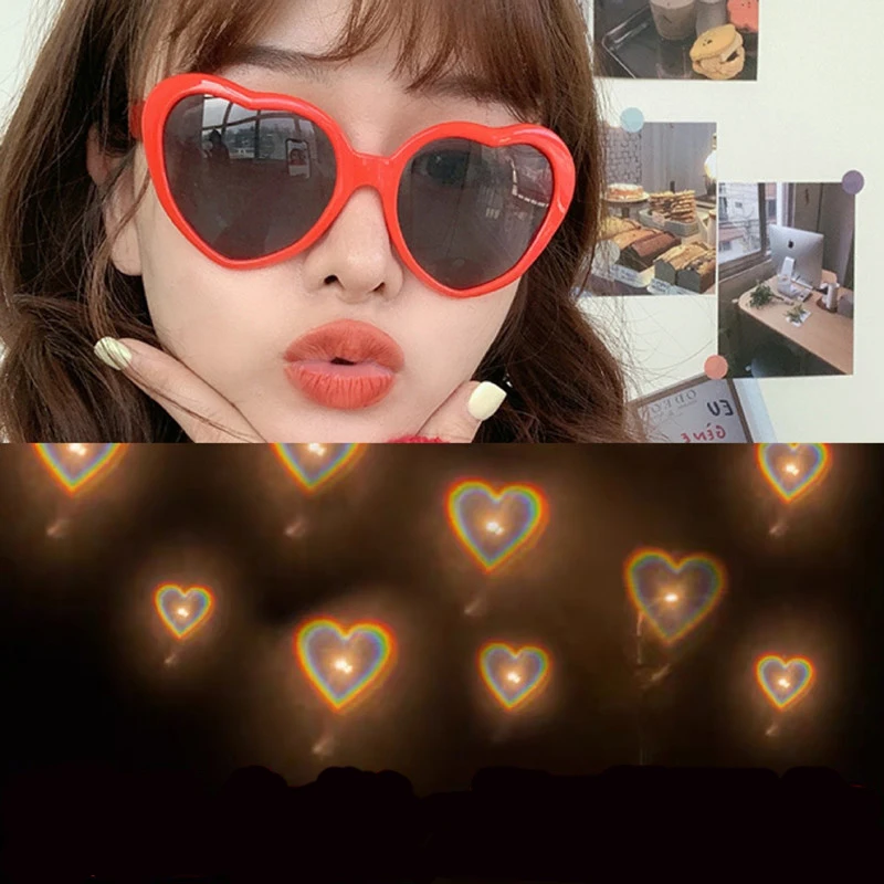 2 Pcs Set Pink Red Cute Love Heart Shape Special Effects Kids Sunglasses