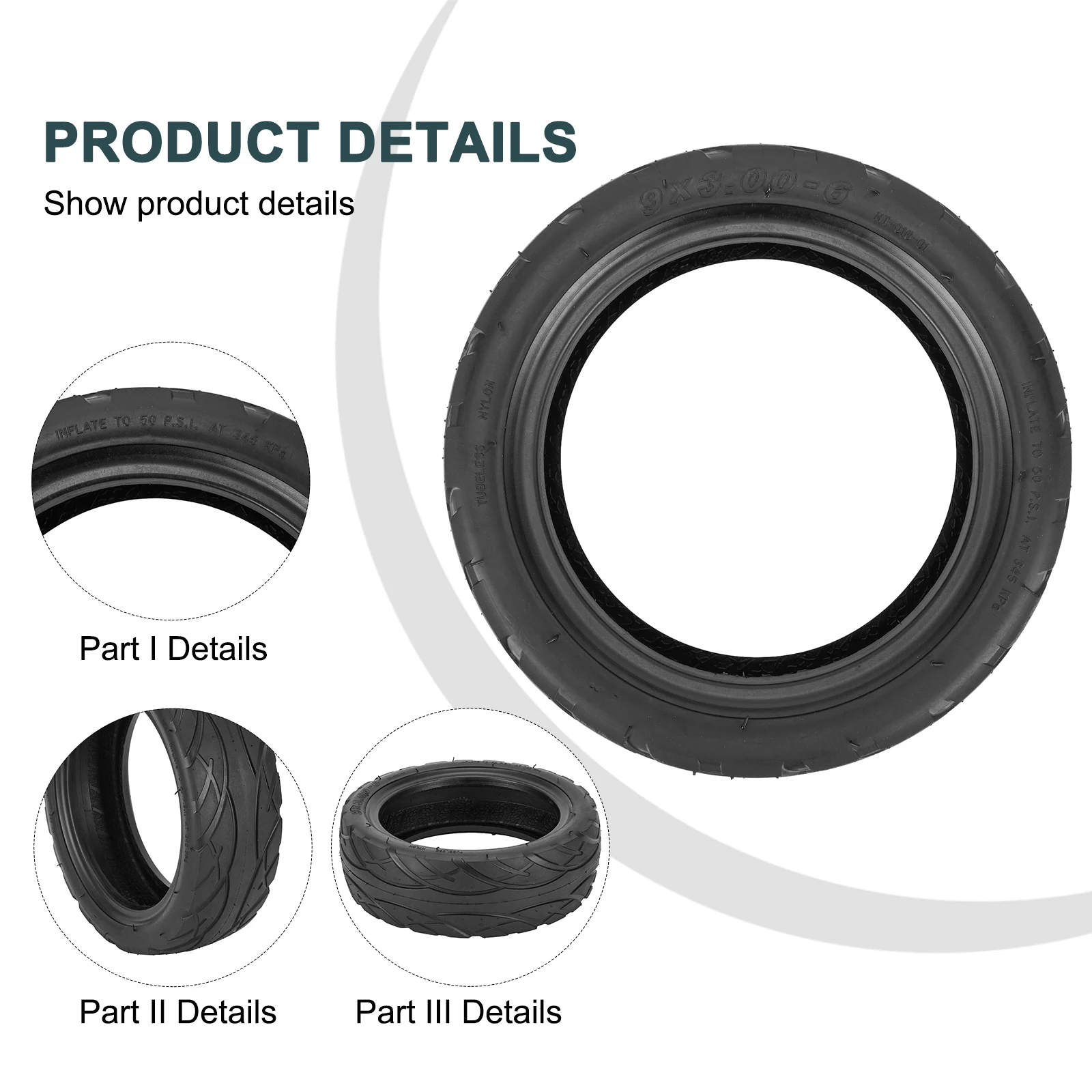 

Brand New Tubeless Tire Rubber Tyre Scooter Parts Tubeless Tyre Vacuum Tyre 9 Inch Bicycle Accessories Black Color