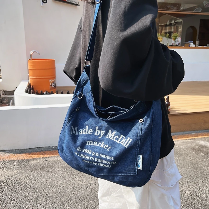 Large Capacity Denim Handbag Women Sac Youth Fashion Shoulder Bags Ladies Simple Crossbody Bag Multifunctional Top-Handle Bags
