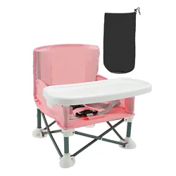 Portable Toddler Booster Seat with Safety Belt and Feeding Tray for Indoor/Outdoor Dining and Travel (Pink)