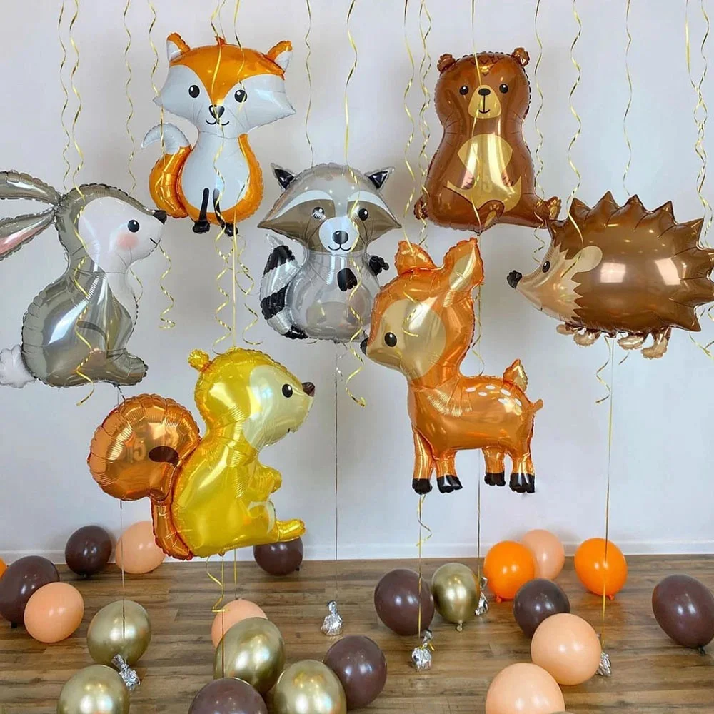 Palloncino animale della foresta del bosco Volpe riccio Procione Cervo Orso Foglia Palloncino foil di elio Woodland Baby Shower Decorazioni per feste di compleanno  15