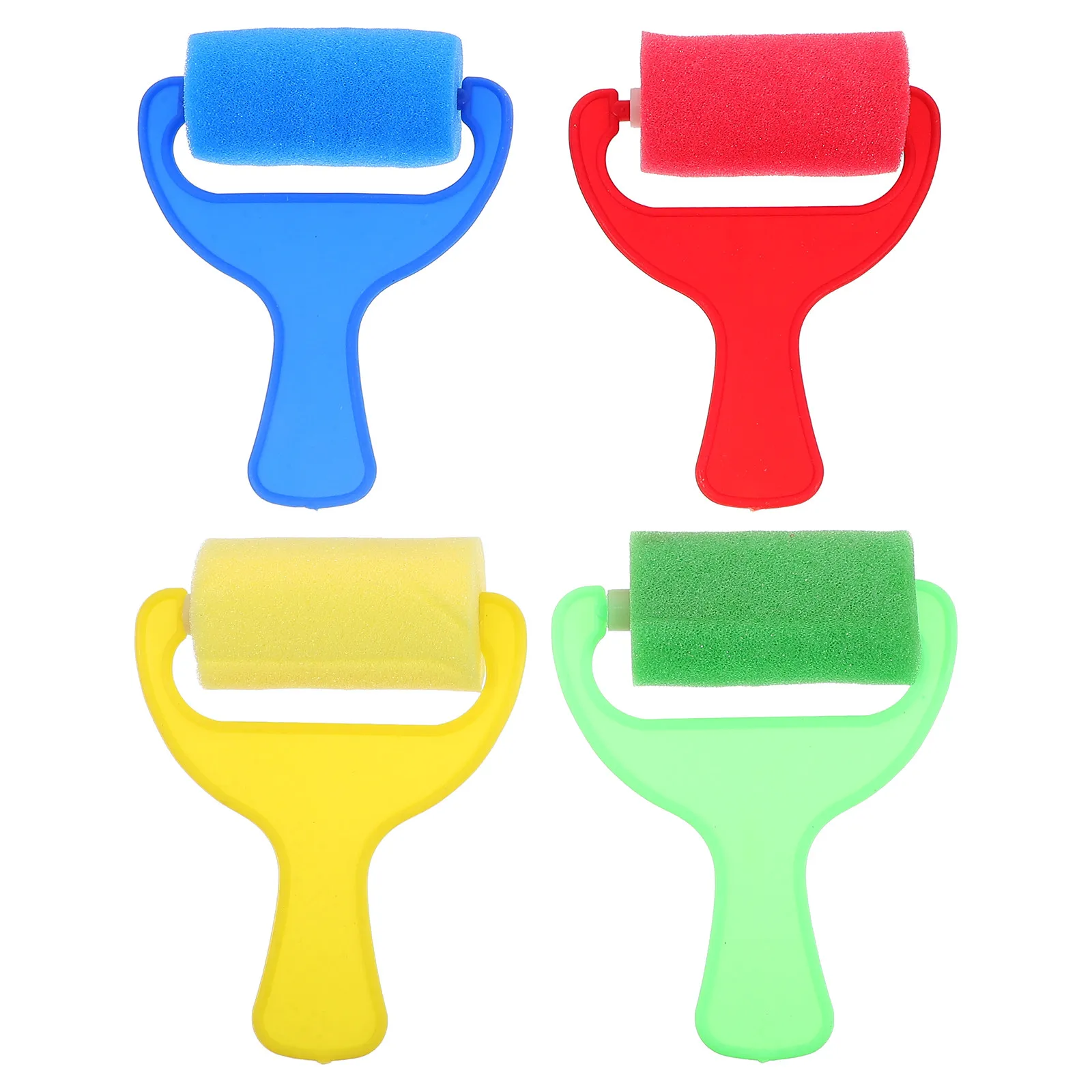 어린이를 위한 4Pcs 스폰지 롤러 브러쉬 세트 편안한 넓은 손잡이가 있는 페인팅 도구 오일 수채화 아크릴 구아슈 아트에 이상적