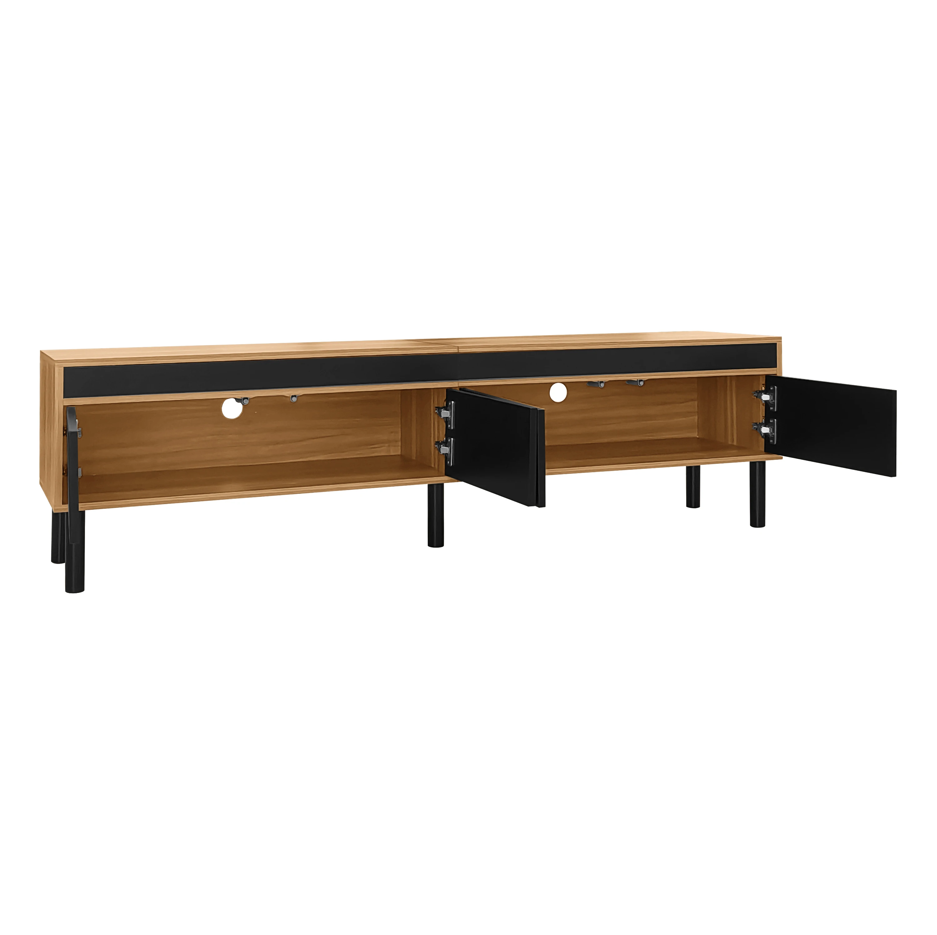 TV-Schrank, TV-Ständer, TV-Panel mit 4-türigen. Feine Textur. Erhältlich in Schwarz oder Naturholz. Höhe 47 cm / Länge 170 cm – Detail 17