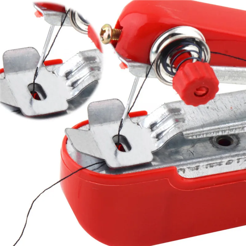 Red Mini Sewing Machines Needlework Cordless Hand-Held Clothes Useful  Portable Sewing Machines Handwork Tools Accessories