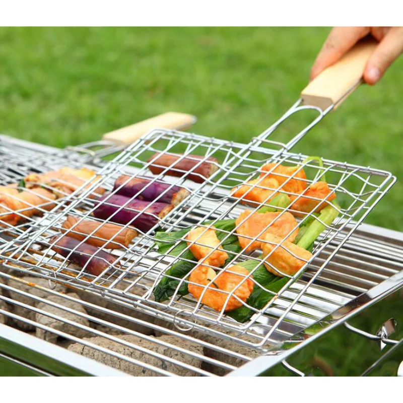 

Barbecue Grilling Basket Grill BBQ Net Steak Meat Fish Mesh Holder Home Tools Outdoor BBQ Barbecue Cooking Grill Sliver