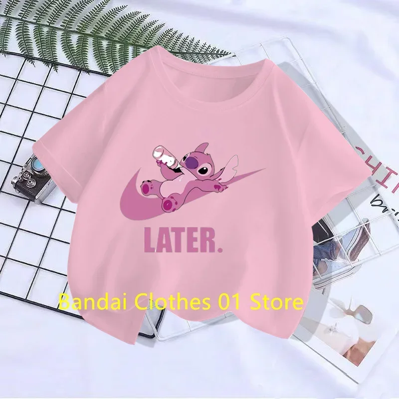 

Cute Stitch Trucksuit Girls T-shirt Cartoon Disney Children Short Sleeved Summer Kids Casual T Shirts Boy Sports Shirt Quick Dry