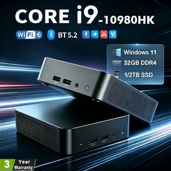 NEW Intel I9-10980HK/N150 Portable Mini PC Computer Windows 11 32GB DDR4 1/2TB SSD Gaming Computer WiFi 6 Office Mini Desktop 1