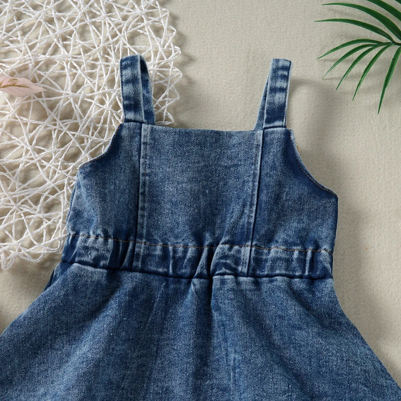 Lioraitiin Cute Toddler Girl Denim Ruffle Dress
