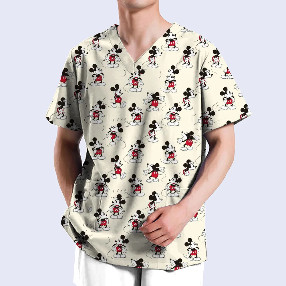 thumbnail image 1 of Uniformes médicos de enfermera con estampado de Mickey Mouse de Disney, cuello en V, manga corta, bolsillo, ropa de trabajo, uniformes médicos, accesorios, 1 of 5