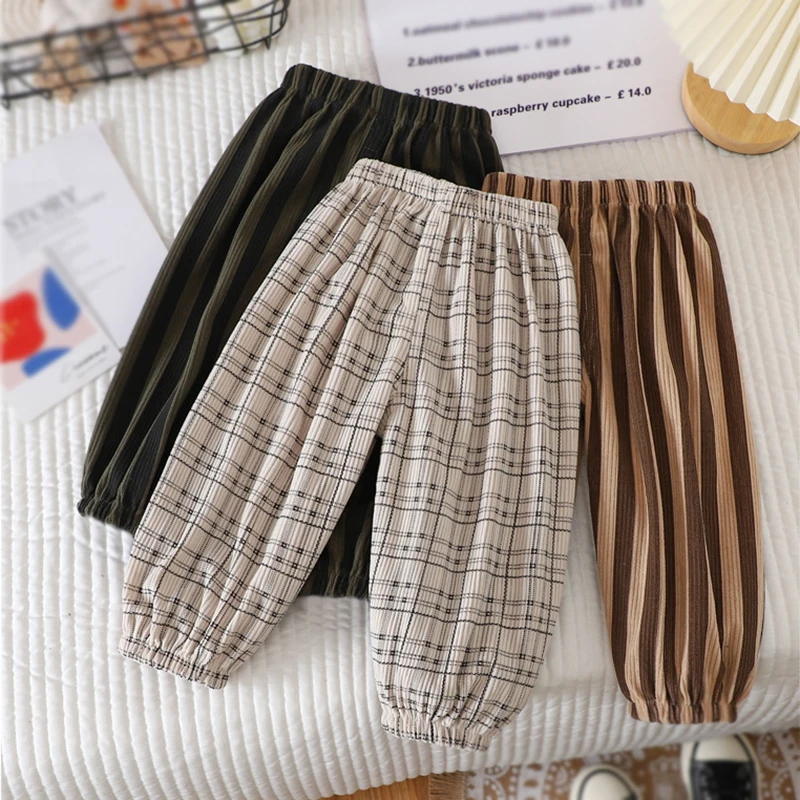 Spring Autumn Children Sports Pants Kids Casual Striped Loose Long Pants Boys Girls Korean Outwear Child Folded Trousers
