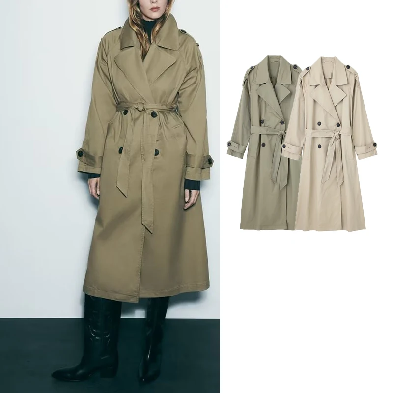 

TRAF Trench Coat For Women 2023 New Collection Autumn Jackets Double Breasted Windbreaker Coats Long Sleeve With Belt Outerwear