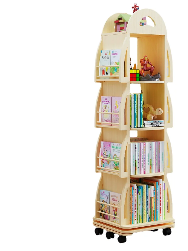 Xl Solid Wood Rotating Bookshelf Simple Picture Book Rack Reading Rack ...
