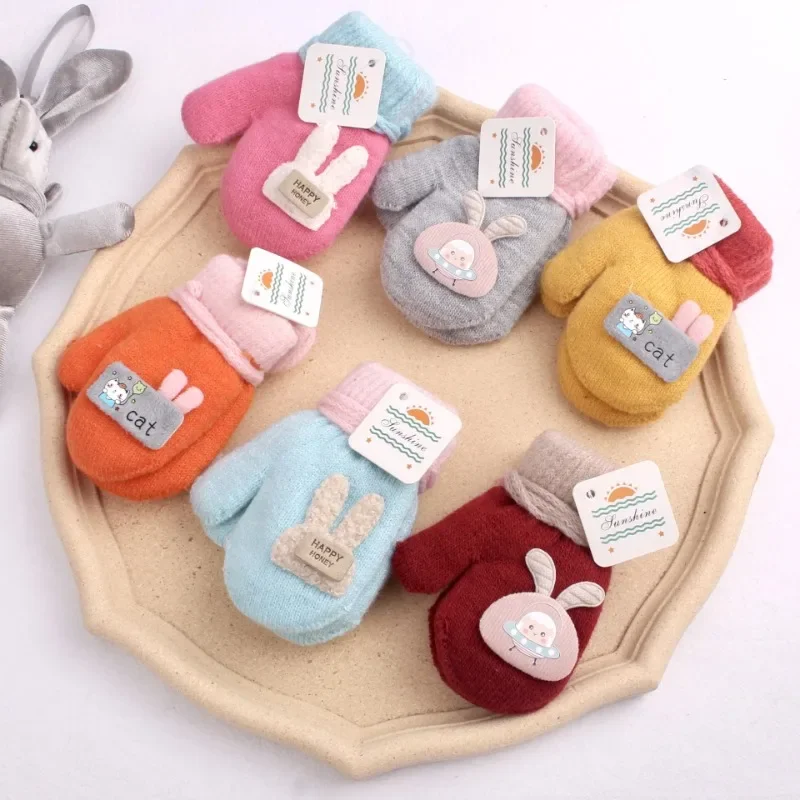 Baby Winter Hand Gloves Thick Warmer Knitted Mittens Thicken Mittens For Kids Cute Cartoon Gloves Boys Girls