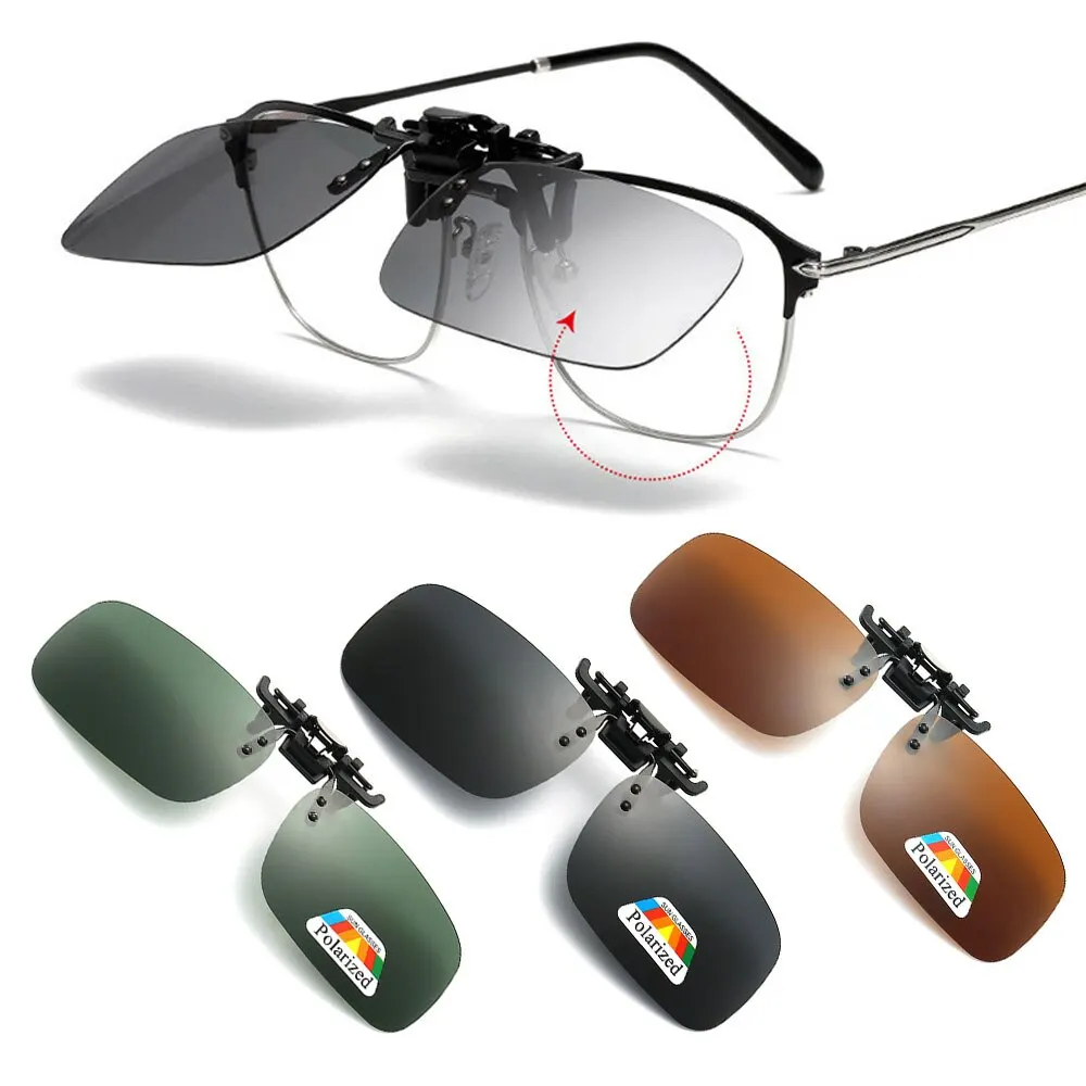 Polarized Sunglasses Clip-on Sunglasses Fashion Rectangular Men's Polarized Driving Sunglasses Up UV 380 Driving Fishing Night Vision Glasses Clips