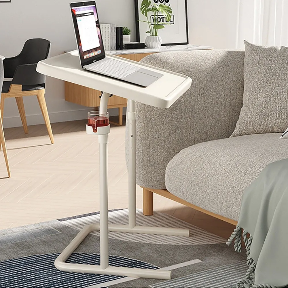 Movable Laptop Desk with Cup Holder, Liftable Bedside Table Height Adjustable, Rolling Sofa Tray Table with Removable Wheels