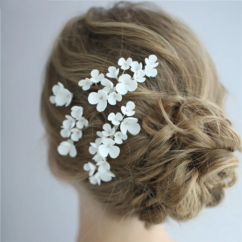 

SLBRIDAL Handmade Ins Style Full Ceramic Flower Bridal Hair Comb Hair Pin Set Wedding Headpieces Women Jewelry Hair Accessories