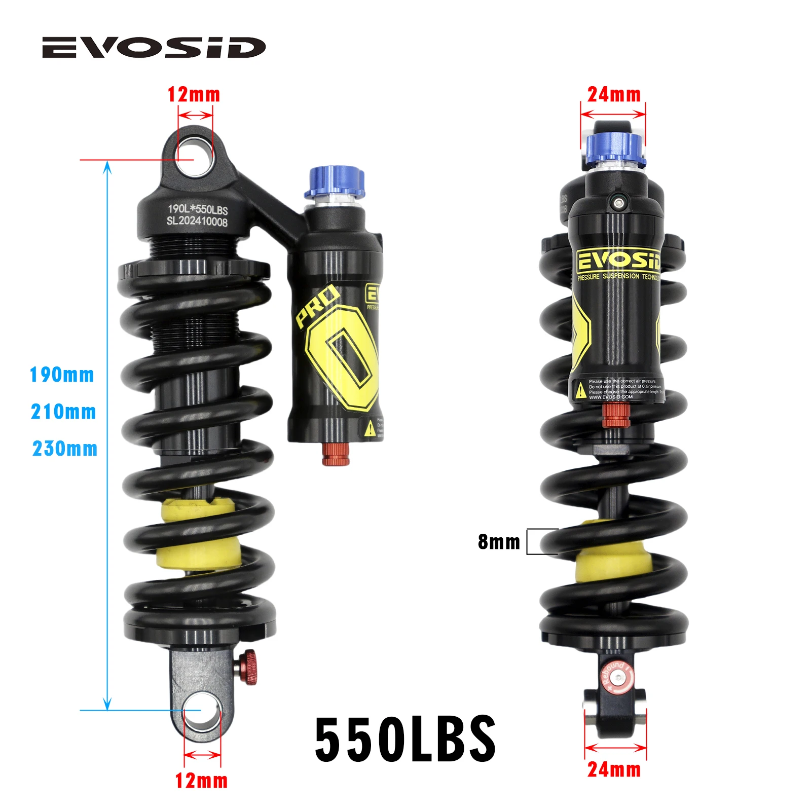 EVOSID MTB 자전거 후방 충격 흡수 장치 DH FR AM 오토바이 충격 자전거 흡수 장치 550lbs 내리막 산악 자전거 스프링 서스펜션