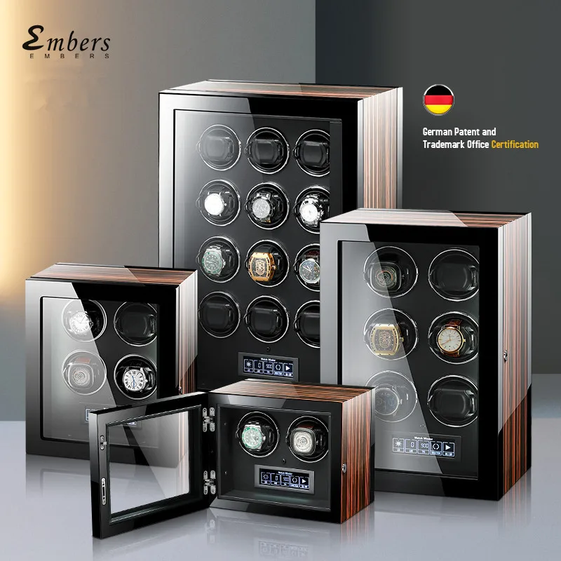 Embers 목재 스마트 워치 케이스 보관함, 자동 시계용 시계 와인더, 마부치 모터 LCD 디스플레이, 2 4 6 9 12 슬롯